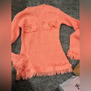 SHEIN Pink Knit Sweater with Fringe